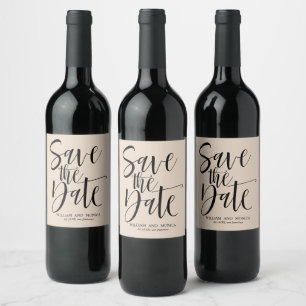 Bold Calligraphy Eggshell black save the date Wine Label