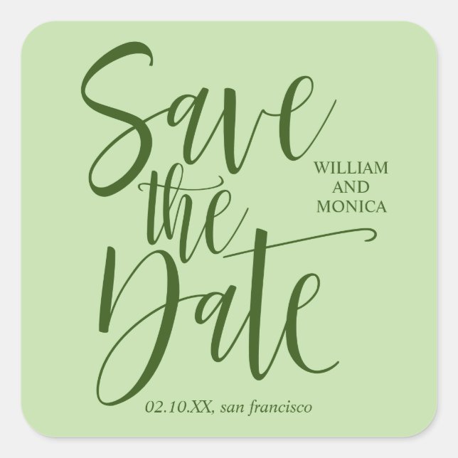 Bold Calligraphy | Green chic modern wedding Square Sticker (Front)