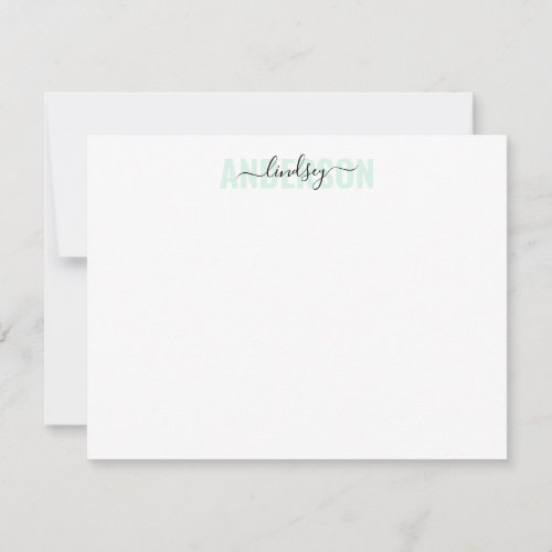 Bold Calligraphy Green Personalized Note Card