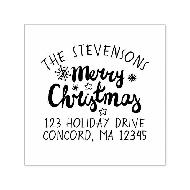 Bold Calligraphy Merry Christmas Return Address Self-inking Stamp (Design)