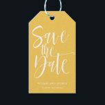 Bold Calligraphy | Mustard modern save the date Gift Tags<br><div class="desc">Announce your upcoming wedding with our Bold Calligraphy in White color against  Mustard yellow background for this trendy and modern save the date. For help or custom request (no charges) please contact us at citronelladesign@gmail.com or visit our store</div>
