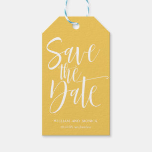 Bold Calligraphy   Mustard modern save the date Gift Tags