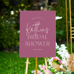 Bold Calligraphy Purple Bridal Shower Welcome Sign