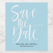 Bold Calligraphy White Azure modern save the date Wine Label (Single Label)