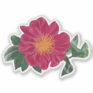 Bold Camellia Blossom with Leaves Sticker