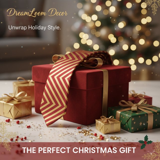 Bold Candy Cane Stripes Red & Gold Christmas Gift Neck Tie (Creator Uploaded)