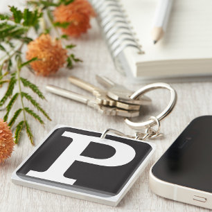 Bold Capital Letter P Monogram Keychain