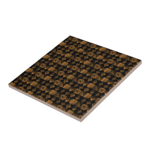 Bold Caribbean Tribal Mudcloth: Black, Gold Ceramic Tile