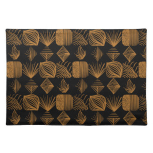 Bold Caribbean Tribal Mudcloth: Black, Gold Cloth Placemat