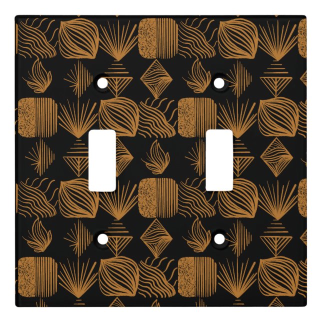 Bold Caribbean Tribal Mudcloth: Black, Gold Light Switch Cover (Front)