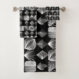 Bold Caribbean Tribal Mudcloth – Black & White, Bath Towel Set