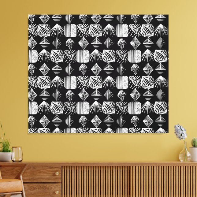 Bold Caribbean Tribal Mudcloth – Black & White,  Canvas Print (Insitu(LivingRoom))