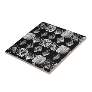 Bold Caribbean Tribal Mudcloth – Black & White, Ceramic Tile