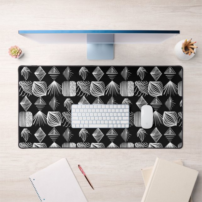 Bold Caribbean Tribal Mudcloth – Black & White,  Desk Mat (Office 1)