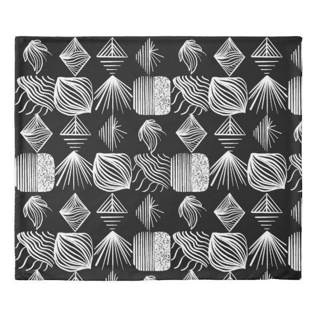Bold Caribbean Tribal Mudcloth – Black & White,  Duvet Cover (Front)