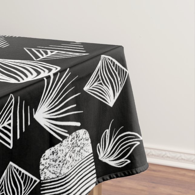 Bold Caribbean Tribal Mudcloth – Black & White,  Tablecloth (In Situ)