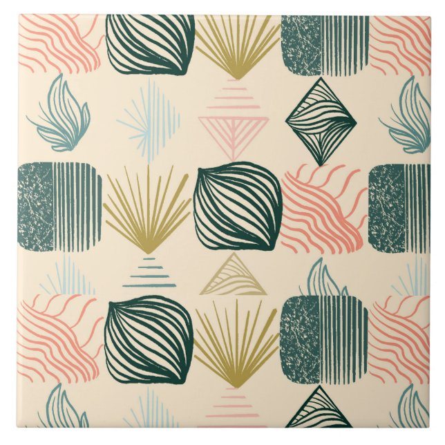 Bold Caribbean Tribal Mudcloth: Boho Buttercream Ceramic Tile (Front)