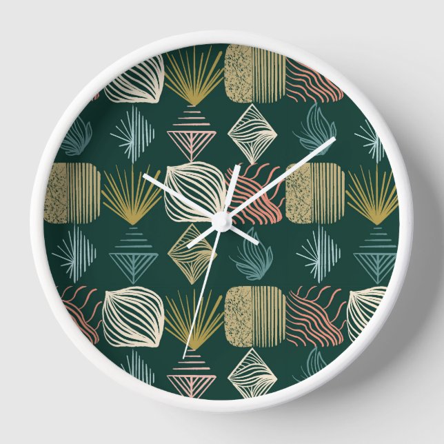 Bold Caribbean Tribal Mudcloth: Boho Teal Clock (Front)