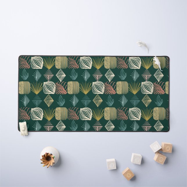 Bold Caribbean Tribal Mudcloth: Boho Teal Desk Mat (Kids Table)