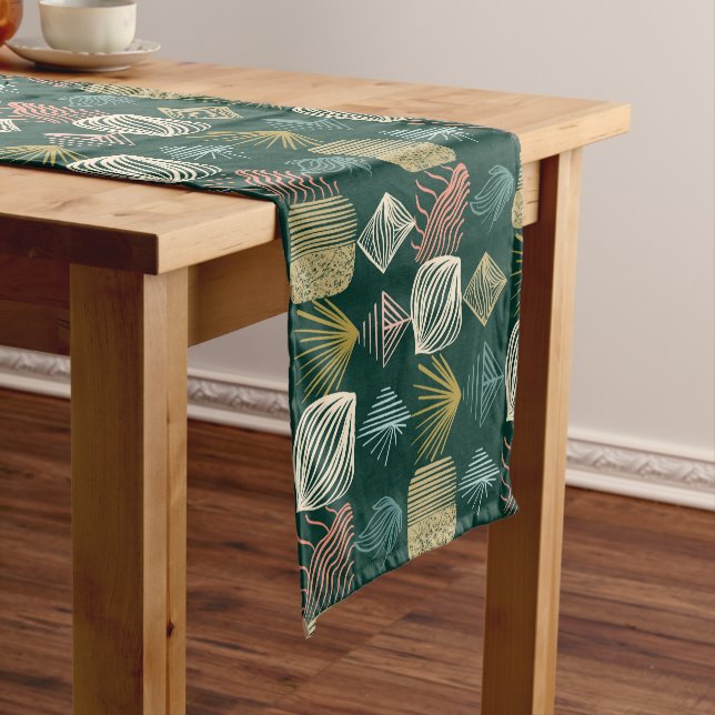 Bold Caribbean Tribal Mudcloth: Boho Teal Short Table Runner (In Situ)