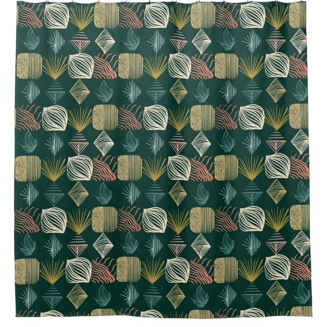 Bold Caribbean Tribal Mudcloth: Boho Teal Shower Curtain (Front)