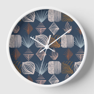 Bold Caribbean Tribal Mudcloth: Navy Blue, Boho Clock