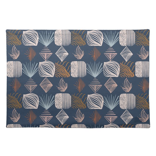 Bold Caribbean Tribal Mudcloth: Navy Blue, Boho Cloth Placemat (Front)