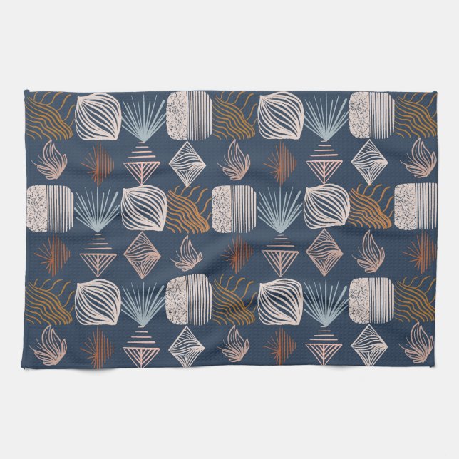 Bold Caribbean Tribal Mudcloth: Navy Blue, Boho Kitchen Towel (Horizontal)