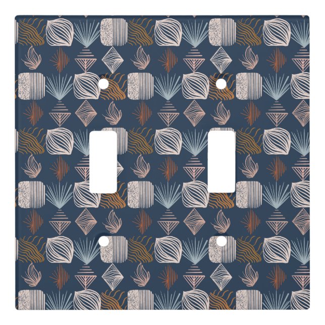 Bold Caribbean Tribal Mudcloth: Navy Blue, Boho Light Switch Cover (Front)