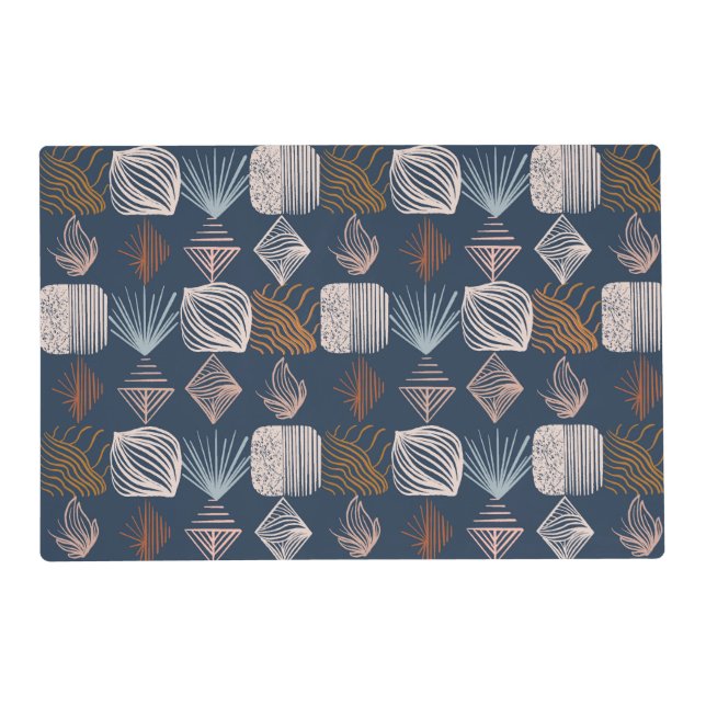 Bold Caribbean Tribal Mudcloth: Navy Blue, Boho Placemat (Front)