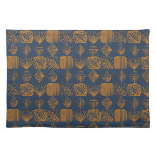 Bold Caribbean Tribal Mudcloth: Navy Blue, Gold Cloth Placemat