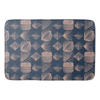 Bold Caribbean Tribal Mudcloth: Navy Blue, Pink Bath Mat