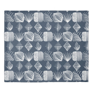 Bold Caribbean Tribal Mudcloth: Navy Blue& White,  Duvet Cover