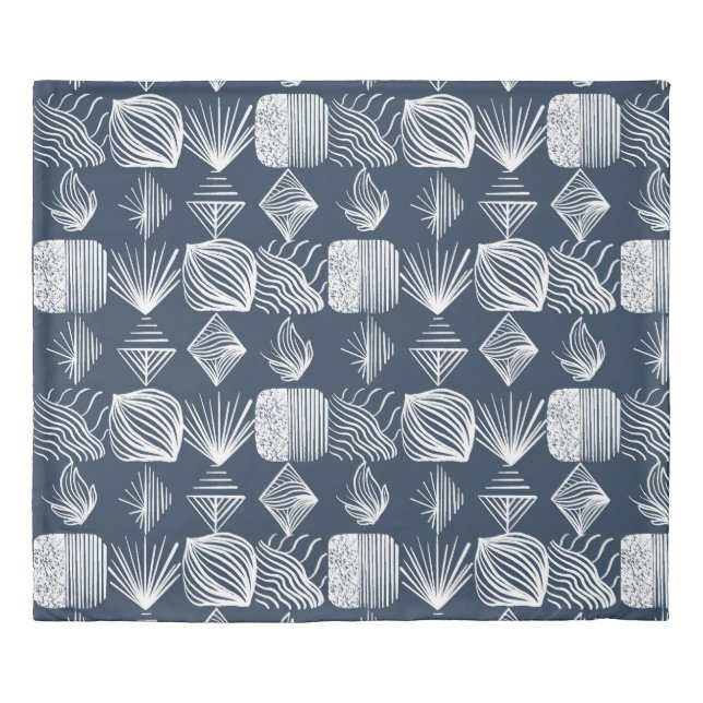 Bold Caribbean Tribal Mudcloth: Navy Blue& White,  Duvet Cover (Front)