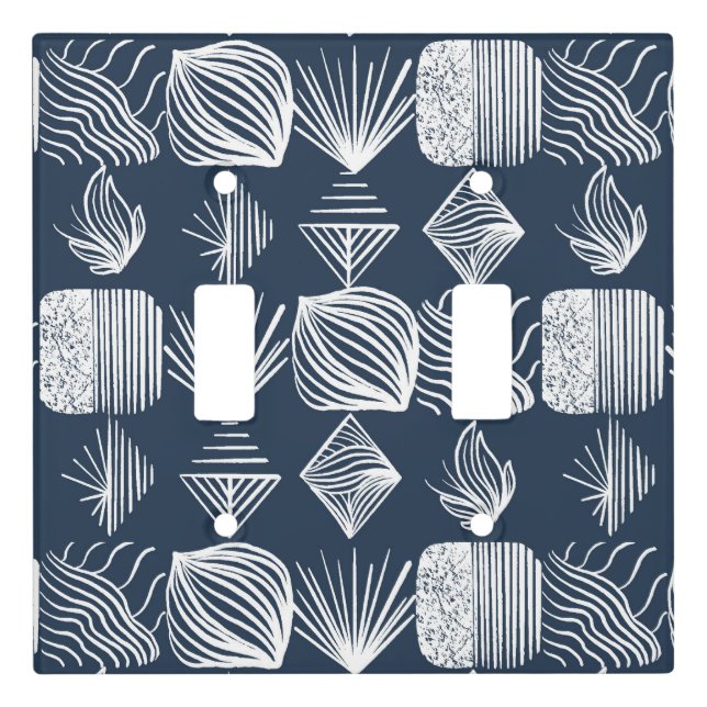 Bold Caribbean Tribal Mudcloth: Navy Blue& White,  Light Switch Cover (Front)