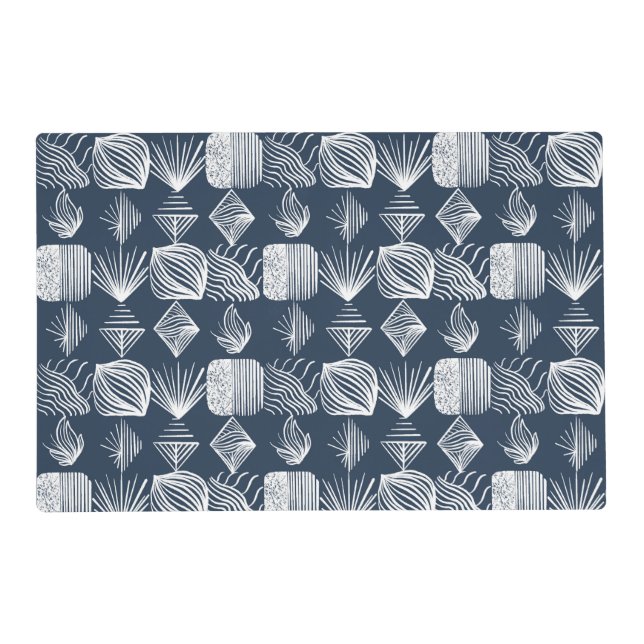 Bold Caribbean Tribal Mudcloth: Navy Blue& White,  Placemat (Front)