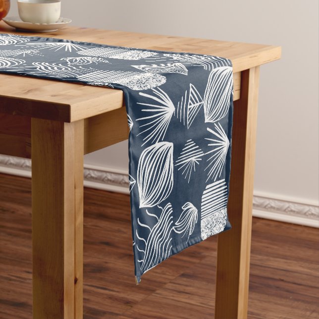 Bold Caribbean Tribal Mudcloth: Navy Blue& White,  Short Table Runner (In Situ)