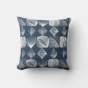 Bold Caribbean Tribal Mudcloth: Navy Blue& White, Throw Pillow