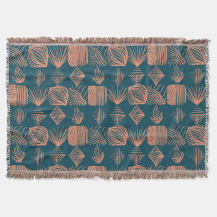Bold Caribbean Tribal Mudcloth: Teal, Coral Throw Blanket