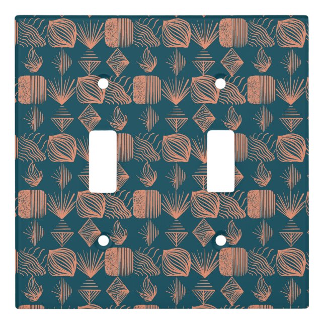 Bold Caribbean Tribal Mudcloth: Teal, Coral Throw Light Switch Cover (Front)