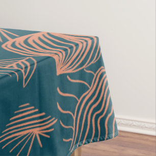 Bold Caribbean Tribal Mudcloth: Teal, Coral Throw Tablecloth