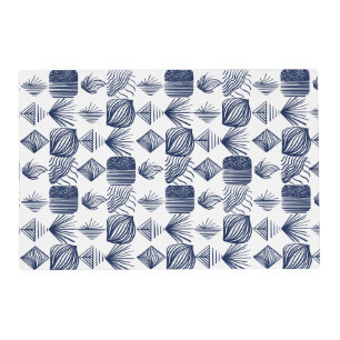 Bold Caribbean Tribal Mudcloth: White, Navy Blue Placemat