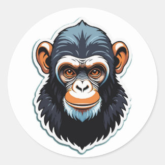 Bold Cartoon Ape Head Illustration Classic Round Sticker