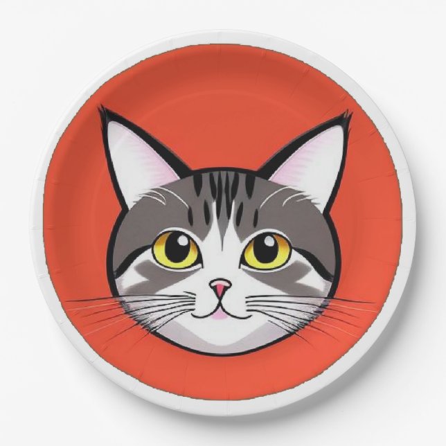 🐱 Bold Cat Graphic Party Tableware Set 🐱 Paper Plates (Front)