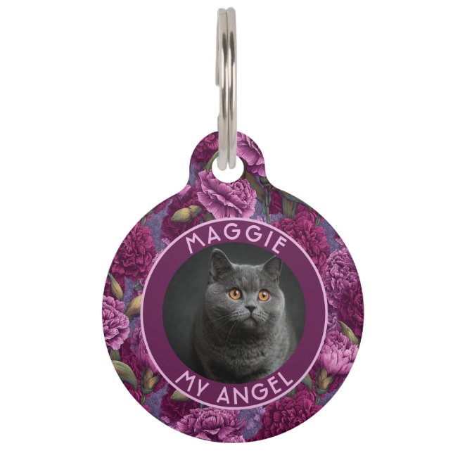 Bold Cat Owner Gift Carnations Pet ID Tag (Front)