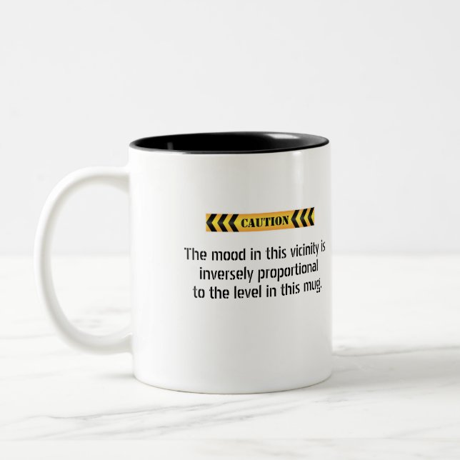 Bold Caution Mood Level Minimalist Two-Tone Coffee Mug (Left)