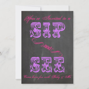 BOLD Chalkboard Sip & See Baby Shower Girl 2 Invit Invitation
