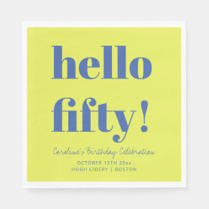Bold Chartreuse Blue Modern 50th Birthday Custom Napkins