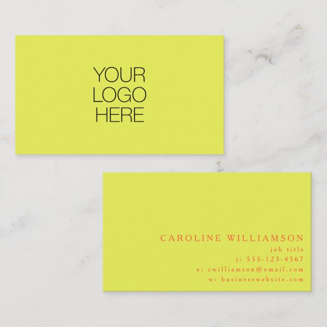 Bold Chartreuse Yellow Orange Logo Professional Business Card (Front/Back)