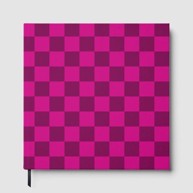 Bold Checkerboard Pattern with Magenta Square Guest Book (Front)